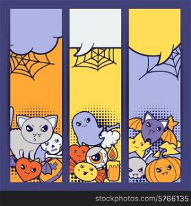Halloween kawaii vertical banners with cute doodles.