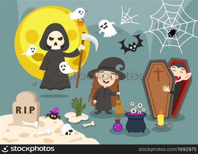 Halloween kids costume party illustration vector