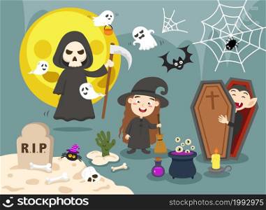 Halloween kids costume party illustration vector