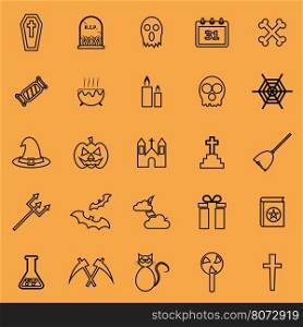 Halloween line color icons on orange background, stock vector
