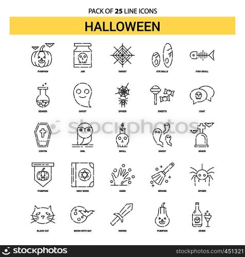 Halloween Line Icon Set - 25 Dashed Outline Style