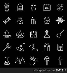 Halloween line icons on black background, stock vector