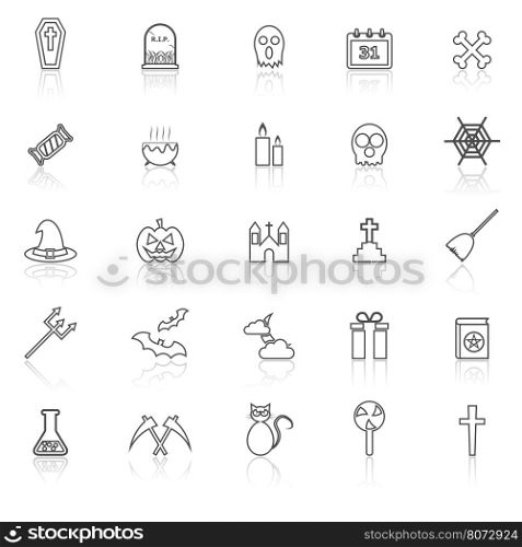 Halloween line icons with reflect on white background, stock vector