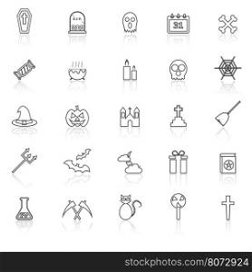 Halloween line icons with reflect on white background, stock vector