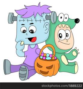 halloween monster costume kids. cartoon illustration sticker emoticon