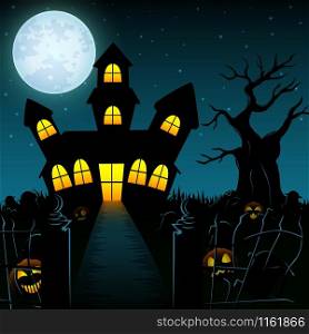 Halloween night background with creepy castle