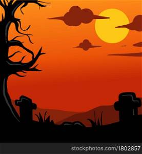 Halloween night background with graveyard