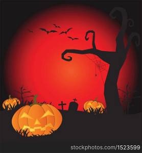 Halloween night background with pumpkins, vector illustration.