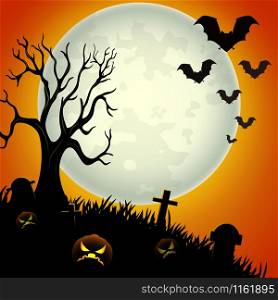 Halloween night background with scary pumpkins