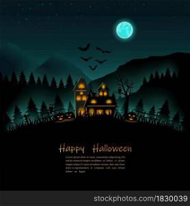 Halloween night on silhouette background for poster,flyer,template or party invitation,vector illustration