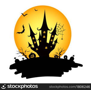 Halloween night with creepy castle. Element for banner, greeting card, halloween celebration, halloween party poster.