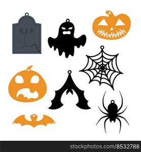 Halloween ornament set. Cute collection of Halloween garland decoration for party, nursery wall decor. Isolated vector stock illustration.