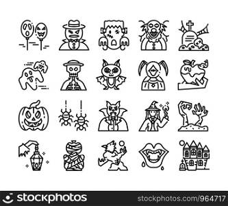 Halloween outline icon set, vector and illustration