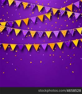 Halloween Party Background with Colored Bunting Pennants. Illustration Halloween Party Background with Colored Bunting Pennants and Tinsel - Vector