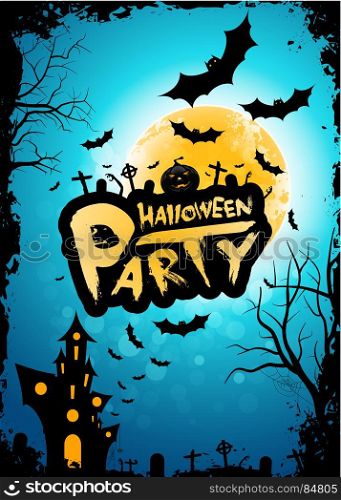 Halloween Party Background with Moon and Haunted House