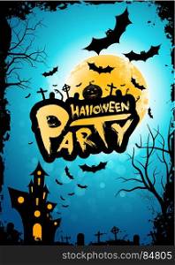 Halloween Party Background with Moon and Haunted House