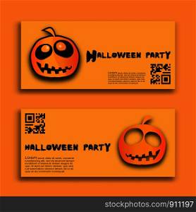 Halloween party banners with orange pumpkins set. Vector illustration.. Halloween party banners with orange pumpkins set