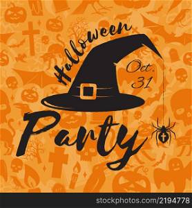 Halloween party concept. Vector Halloween retro badge. Concept for shirt or logo, print, stamp. Hat, spider and web. Halloween design. - stock vector.. Halloween party concept. Vector illustration.