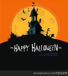 Halloween party ghost house halloween cartoon vector illustration