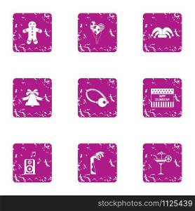 Halloween party icons set. Grunge set of 9 halloween party vector icons for web isolated on white background. Halloween party icons set, grunge style