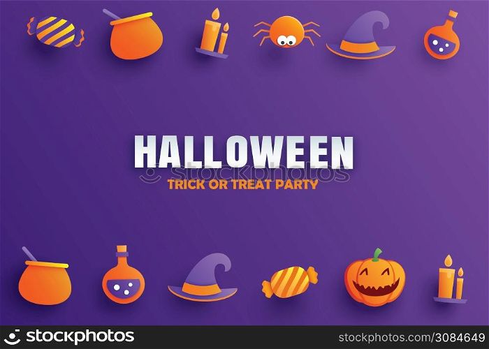Halloween party invitation with paper art element design for greeting card, banner, poster, invitation.