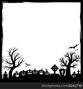 Halloween party invitations or greeting cards banner with traditional Halloween symbols. Flyer with place for text s&le with texture in a simple grunge frame. Vector illustration in black and white. Halloween party invitations or greeting cards banner with traditional Halloween symbols. Flyer with place for text s&le with texture in a simple grunge frame. Vector illustration in black and white.