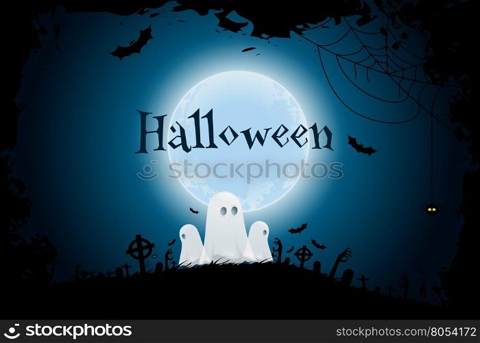 Halloween Party Poster. Holiday Card.. Halloween Party Poster. Holiday Card with Ghosts and Moon.