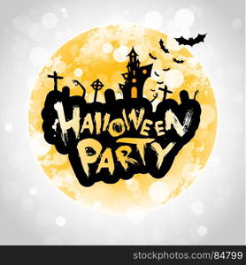 Halloween Party Poster with Moon. Halloween Party Poster with Moon. Holiday Card with Moon, Cemetery and Zombie Hands. Halloween Invitation.