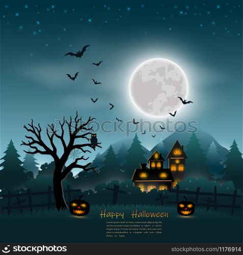 Halloween poster on dark blue background with place for your text,vector illustration