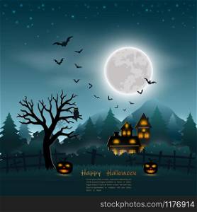 Halloween poster on dark blue background with place for your text,vector illustration