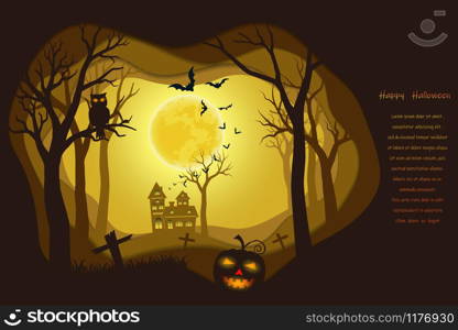 Halloween poster on dark paper art background with place for your text,vector illustration