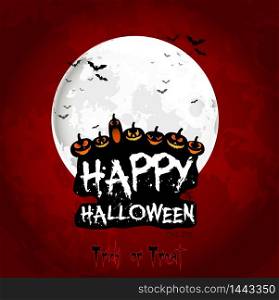 Halloween poster on full moon with face of pumpkins. vector