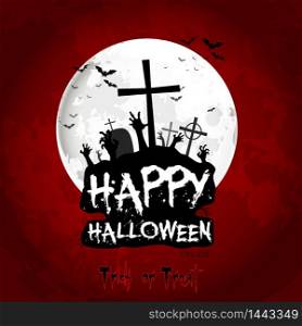 Halloween poster on full moon with grave. vector