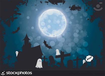 Halloween Poster with Graveyard and Ghosts