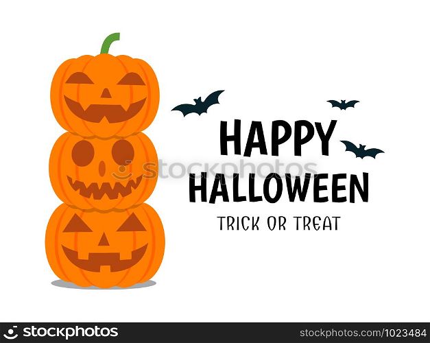 Halloween poster with smile pumpkin devil on white background - Vector illustration
