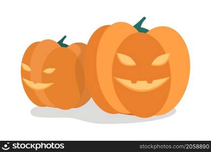 Halloween pumkpins semi flat color vector object. Autumnal decoration. Realistic item on white. Jack o lanterns isolated modern cartoon style illustration for graphic design and animation. Halloween pumkpins semi flat color vector object