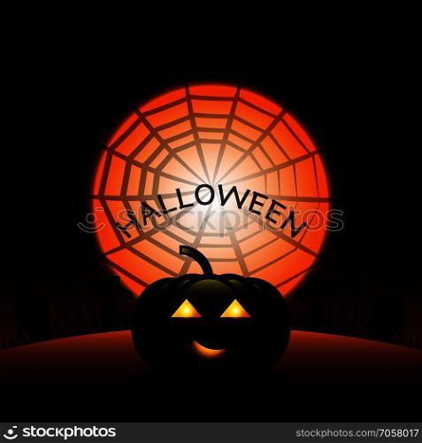 Halloween pumpkin created spider web moon background, stock vector