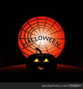 Halloween pumpkin created spider web moon background, stock vector