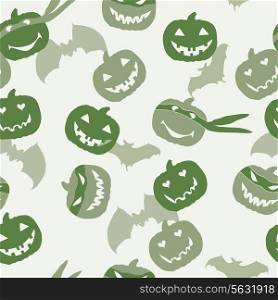 Halloween pumpkin head and bat. Vector illustration. EPS 10.