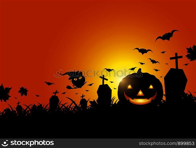 Halloween pumpkin on grass with moon light vector illustration
