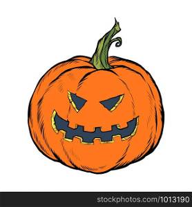 Halloween pumpkin. Scary face. Festive character. Pop art retro vector illustration kitsch vintage drawing. Halloween pumpkin. Scary face. Festive character
