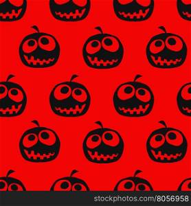 Halloween pumpkin seamless pattern. Black pumpkins on red background. Vector illustration. Halloween pumpkin seamless background
