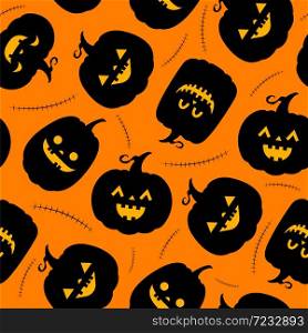 Halloween pumpkin seamless pattern. Vector illustration isolated on orange background. Happy Halloween day.