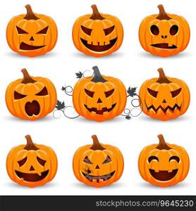 Halloween pumpkin set emotion variation simple Vector Image