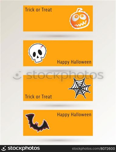 Halloween pumpkin, spider, bat and cobweb. Vector illustration.