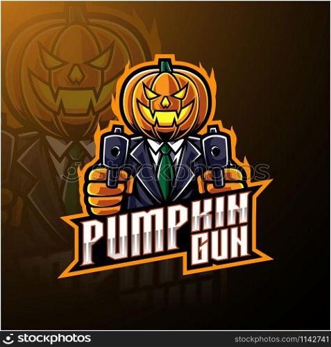 Halloween pumpkin with gun mascot logo design