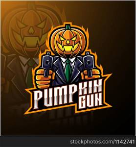 Halloween pumpkin with gun mascot logo design