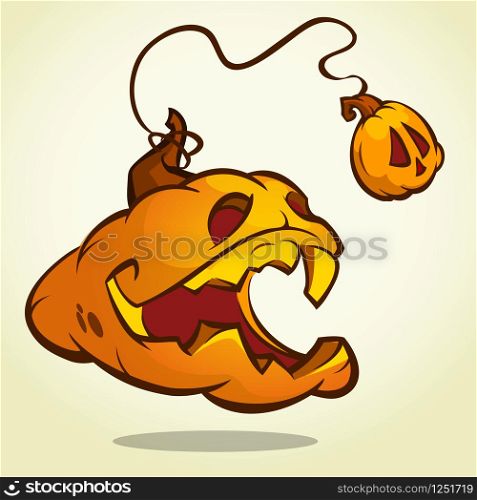 Halloween pumpkin with scary face on white. Vector illustration isolated