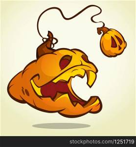 Halloween pumpkin with scary face on white. Vector illustration isolated