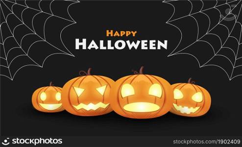 Halloween pumpkin with spider web, Background vector illustration